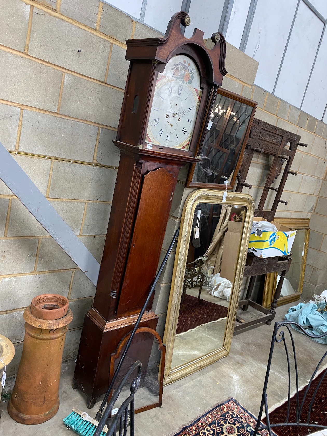 An early 19th century Scottish oak eight day longcase clock marked Walter Crighton, Haddington, with painted dial, height 218cm